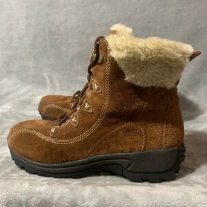 Earth Spirit Brown Suede Fur Trimmed Arctic Winter Lace Up Boots Women US 8.5